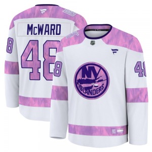Youth Premium New York Islanders Cole McWard White 2024 Hockey Fights Cancer Practice Official Fanatics Jersey