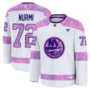 Youth Premium New York Islanders Jesse Nurmi White 2024 Hockey Fights Cancer Practice Official Fanatics Jersey