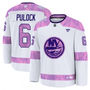 Youth Premium New York Islanders Ryan Pulock White 2024 Hockey Fights Cancer Practice Official Fanatics Jersey