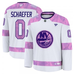 Youth Premium New York Islanders Matthew Schaefer White 2024 Hockey Fights Cancer Practice Official Fanatics Jersey