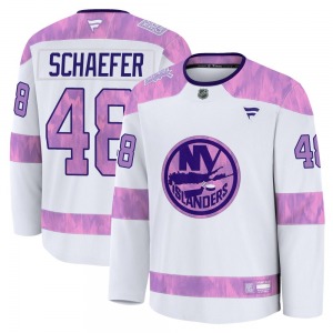 Youth Premium New York Islanders Matthew Schaefer White 2024 Hockey Fights Cancer Practice Official Fanatics Jersey