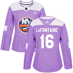 Women's Authentic New York Islanders Pat LaFontaine Purple Fights Cancer Practice Official Adidas Jersey
